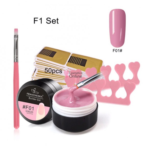 Kit pentru extensii unghii false cu Gel UV/ LED FRANCHESKA de 15 ml - FRA #F01 Camuflaj